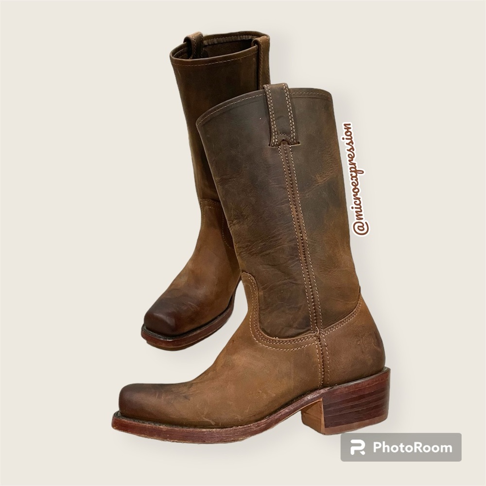 $545 Frye Campus 12L Dark Brown Tan Leather Vintage Distress Square Cowboy Boot - Picture 12 of 16